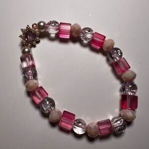 Pink Beaded Bracelet with Heart Charm